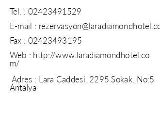Lara Diamond Hotel iletiim bilgileri